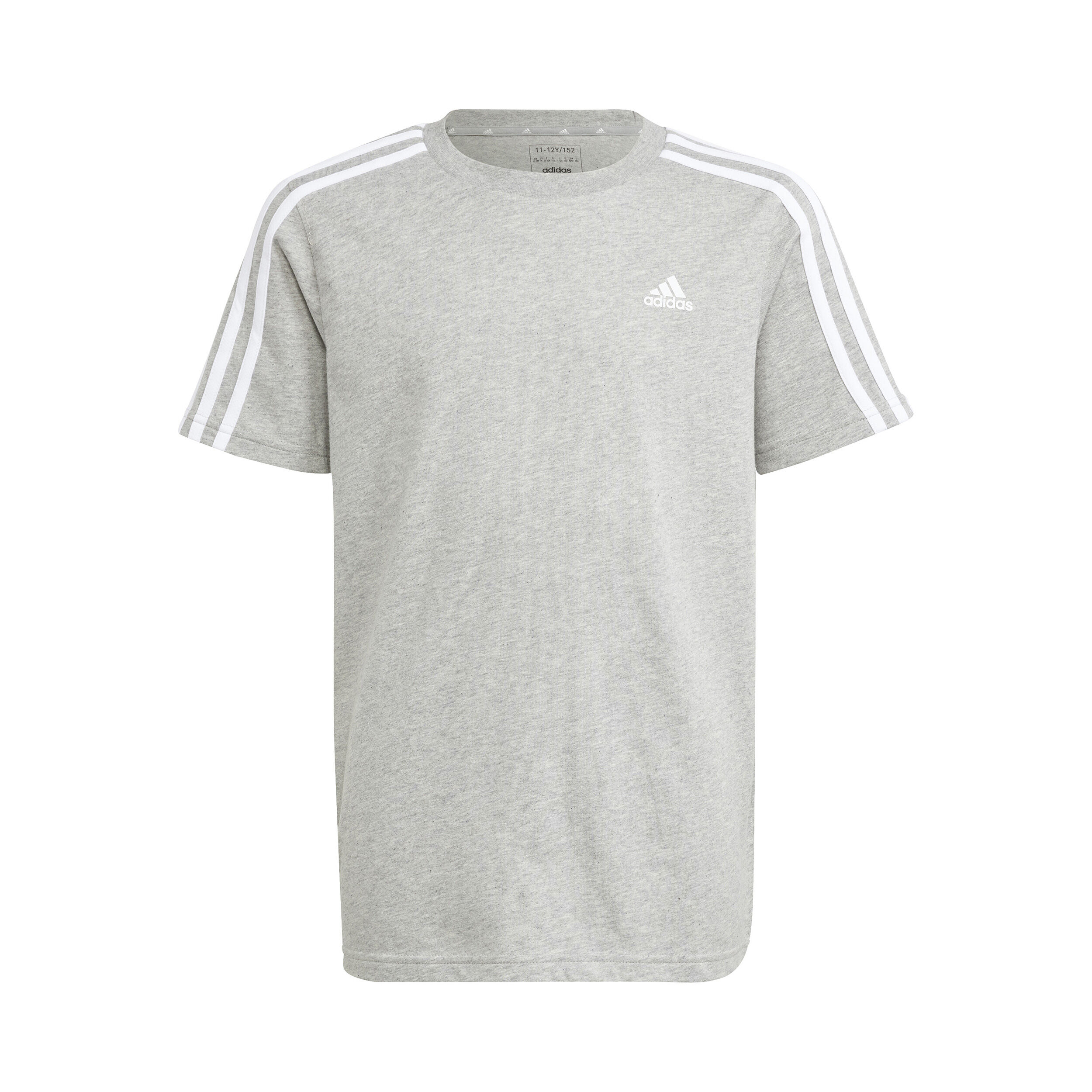 Buy adidas Essentials 3 Stripes Cotton T shirt Garcons Gris Clair Blanc online Tennis Point BE
