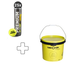 25x Premium Tennisball 4er plus Balleimer rund
