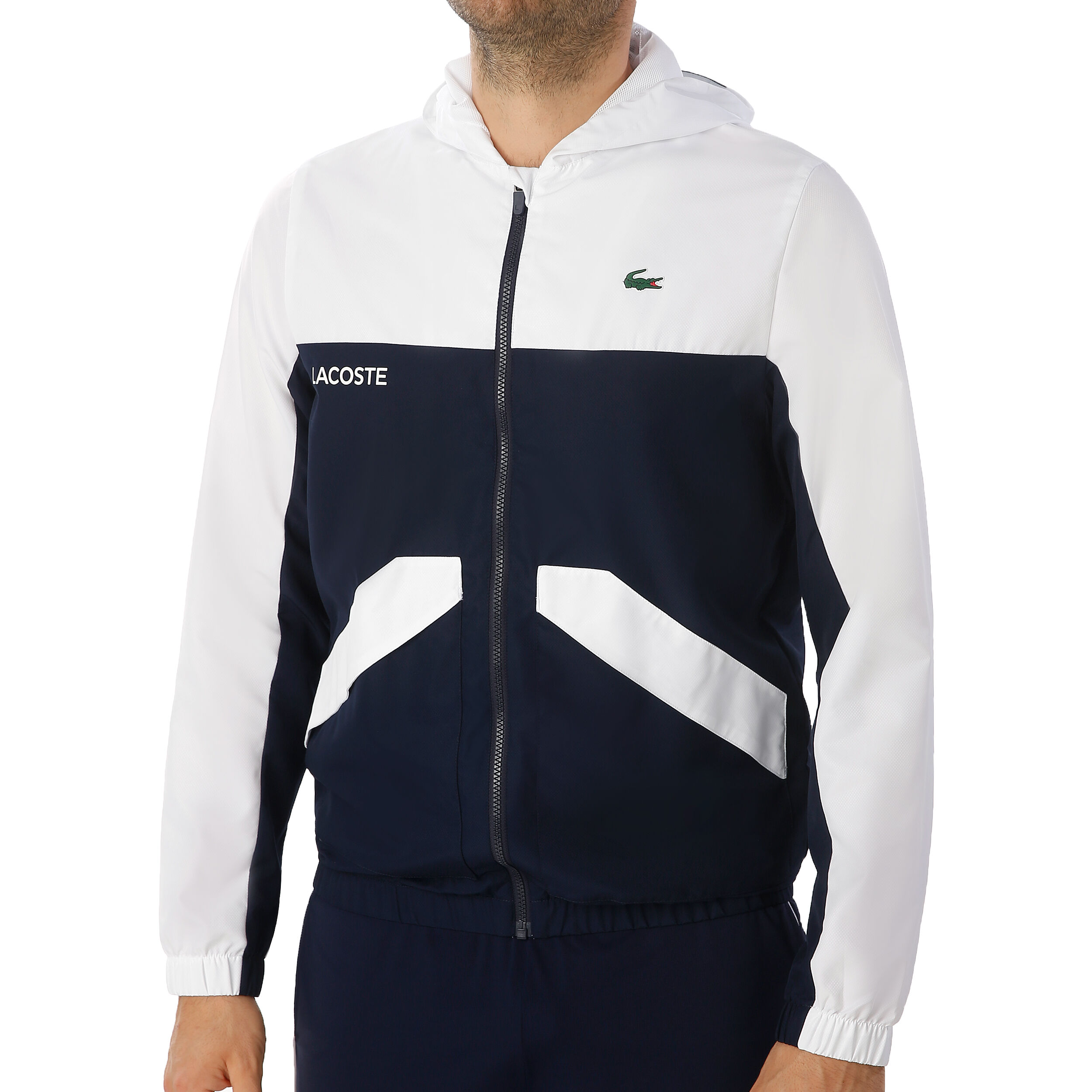 Veste lacoste blanche et bleu discount