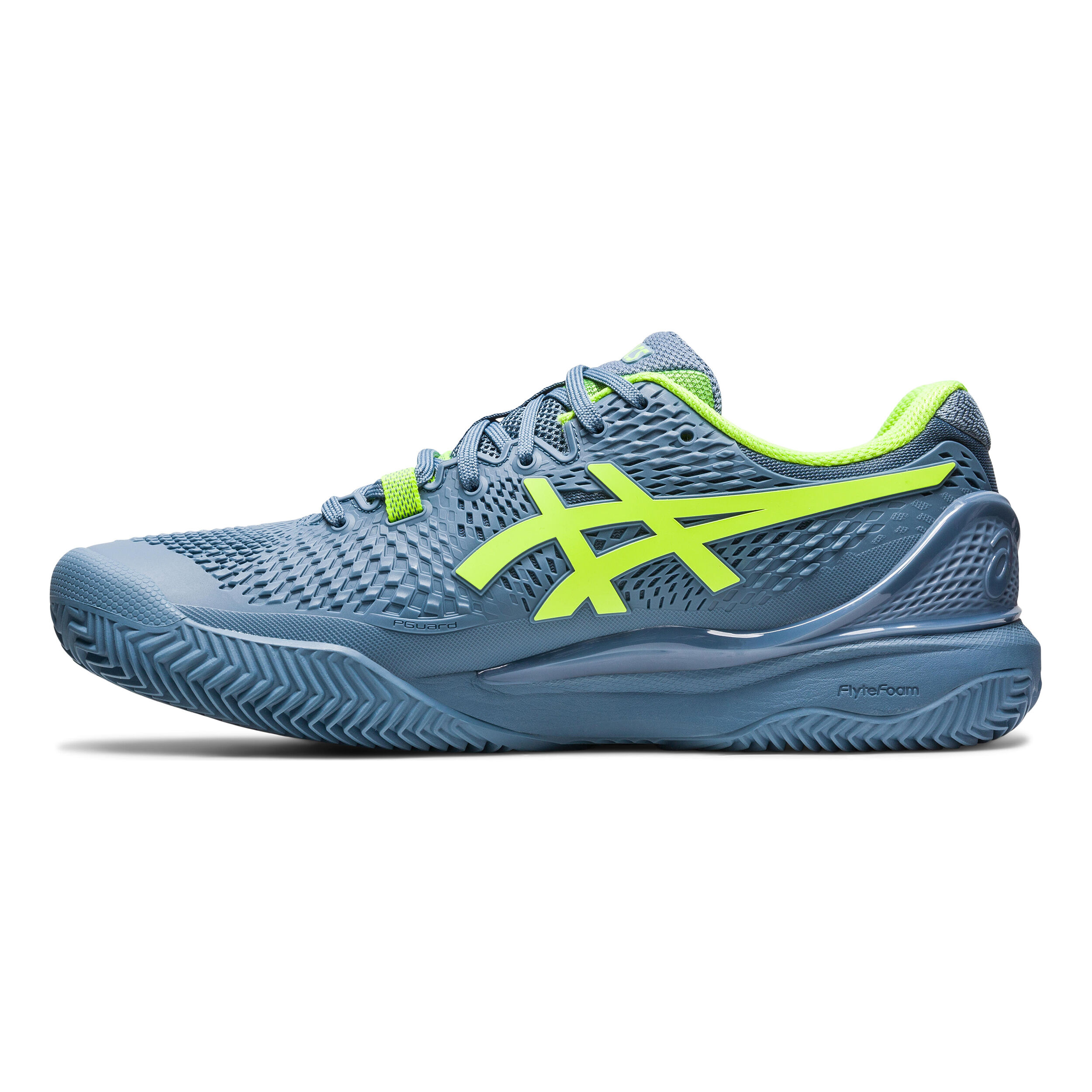 Gel Resolution 9 CLAY Chaussure Terre Battue Hommes Bleu Vert Fluo